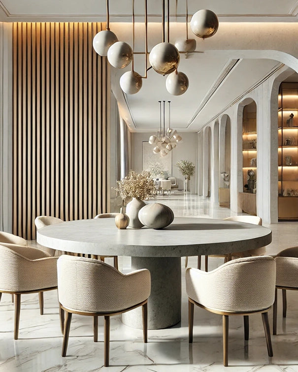 Medium Round Concrete Dining Table in Off White with Cylinder Concrete Base