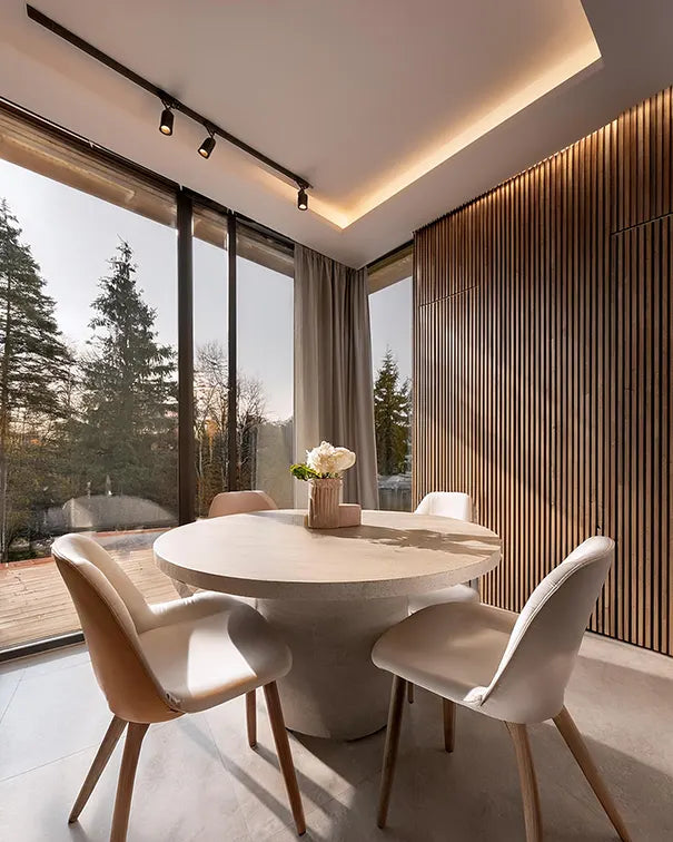 Small Round Concrete Dining Table in White with Cylinder Concrete Base