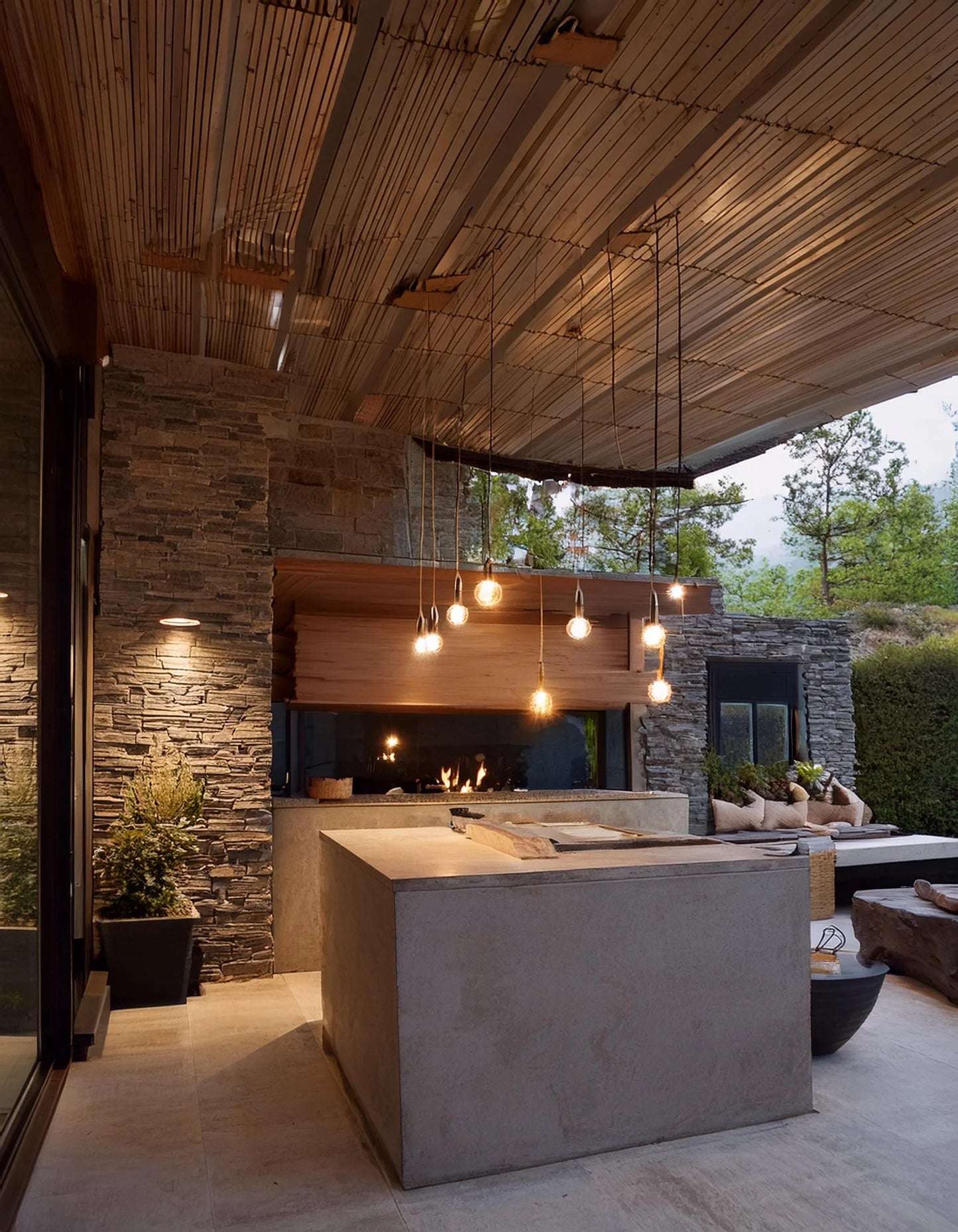 Large Square Outdoor Kitchen Concrete Island in Grey