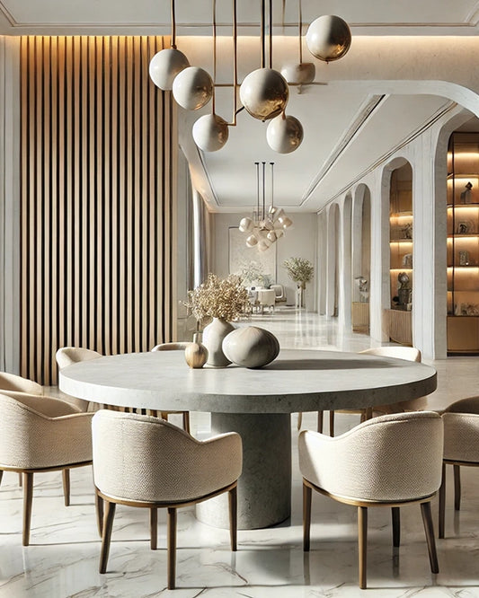 Medium Round Concrete Dining Table in Off White with Cylinder Concrete Base