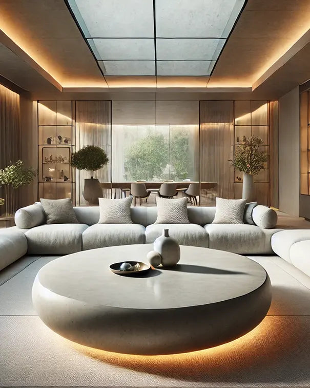 Large Round Concrete Coffee Table in Off White with Floating Concrete Base