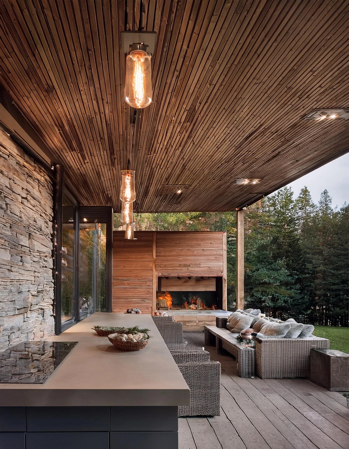 Large Outdoor Kitchen Concrete Island in Beige