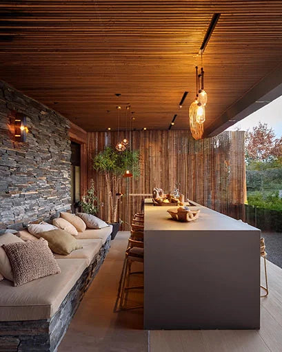 Large Outdoor Kitchen Waterfall Island in Dark Grey